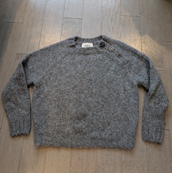 Ba&sh gray wool alpaca sweater jewel buttons size XS - Picture 4 of 13